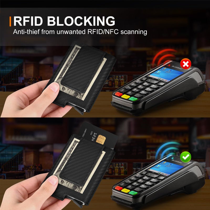 Dinghao RFID Blocking Slim Money Clip Aluminum Wallet Minimalist Automatic Pop-up Card Case (carbon fiberblack) - Image 4